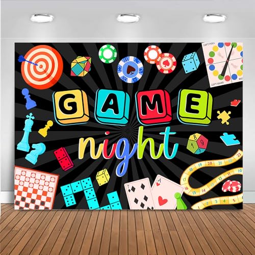 Mocsicka Game Night Backdrop Board Game Game Night Decorations for Adults Chess Card Game On Backdrop Party Supplies Banner Photo Booth Props(7x5ft)