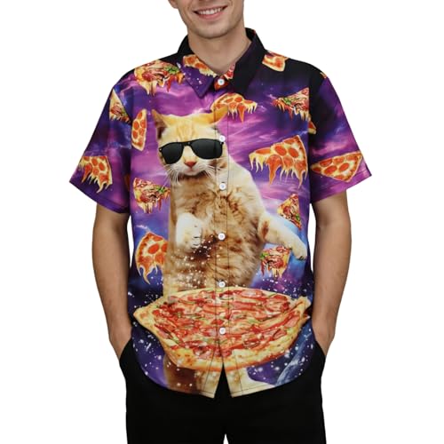 ZHAOCAI Mens Ugly Shirt Funny Shiteshirts Hawaiian Shirts for Men Funny Cat Print t-Shirt (UK Alpha L Regular Regular) Purple