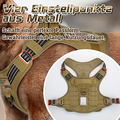 rabbitgoo Hundegeschirr Grosse Hunde, Anti Zug Geschirr Hund Verstellbar mit Griffe Verbreitert, Robust und Verschleißfest, Taktisches Hundegeschirr mit Metallschnallen zum Wandern(L, Braun)