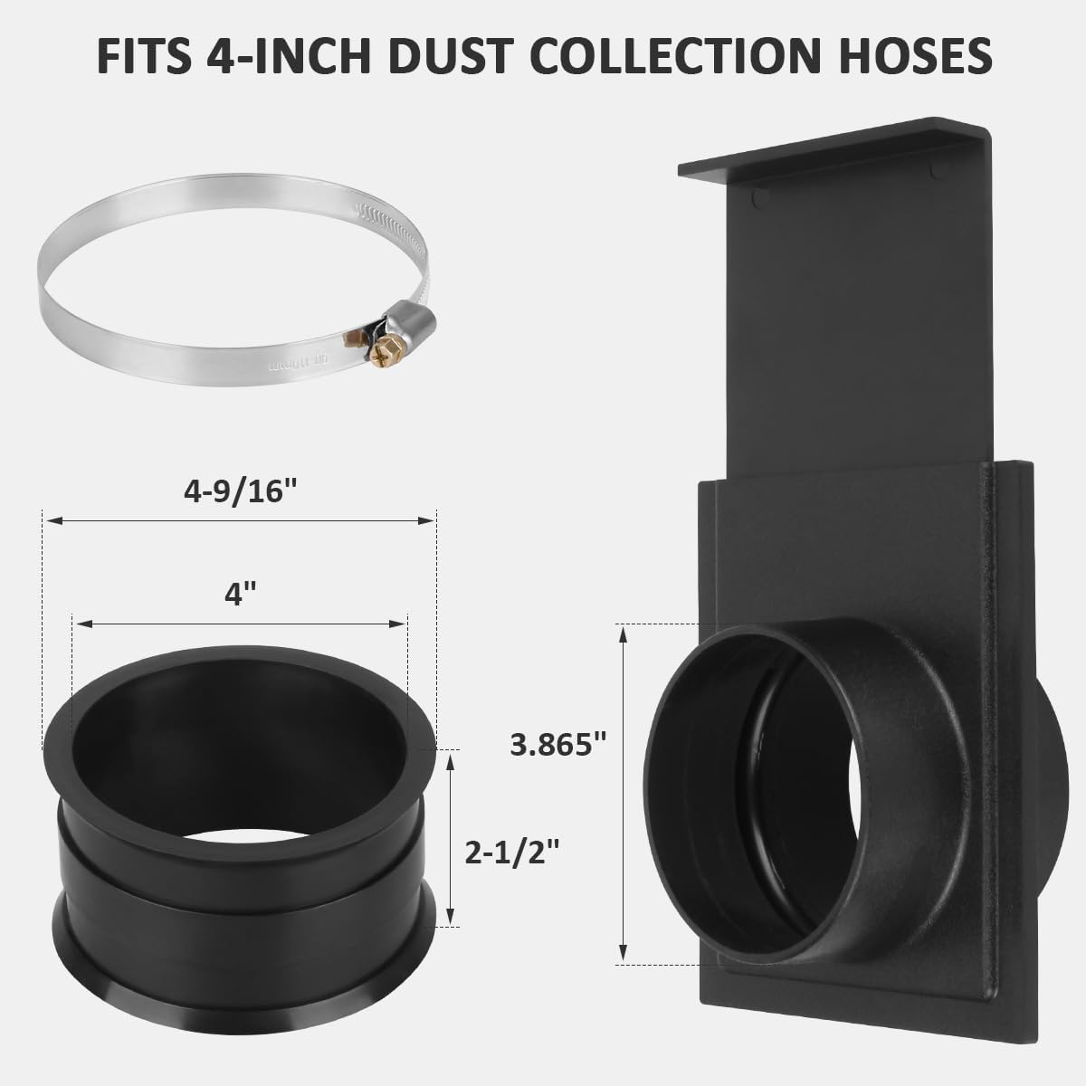4 Inch Dust Collection Hose Combo Pack, 4" to 2-1/2" Cone Reducer with Stainless Steel Clamps & Blast Gate, Dust Collection Fittings for 4" to 2-1/2" Flexible Hose, Vacuum Hose Adapter