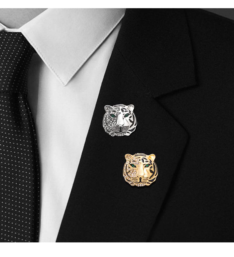 Image of Rheinstone Leopard Brooch Vintage Black Enamel Spotted Leopard Head Brooch Pin Gold Silver Black Leopards Brooch Trendy Clothing Hat Bag Accessories Christmas Birthday Party Jewelry