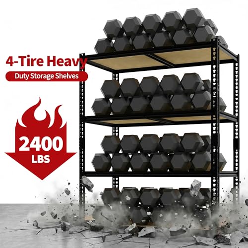 Image of GarveeTech Garage Storage Shelves 4 Tiers, 2400 Lb Capacity Heavy Duty Metal Shelving Unit, 48 inch L x 24 inch W x 60 inch H Adjustable Storage Rack for Kitchen, Pantry, Basement, Bathroom & Laundry