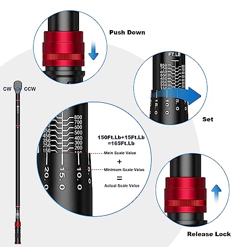 Image of SUERCUP 3 /4-inch Drive Click Torque Wrench, 100-850ft.lb /135.5-1151.8Nm | ±3% Accuracy, Heavy Duty Torque Wrench, Professional, Dual Direction Adjustable, 48-Tooth, for Truck & Tractor Maintenance