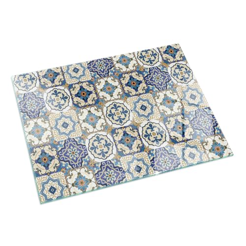 Placa para Parquet 120x80 cm Protector de Suelo Chispas y Arañazos Protector Resistente a Altas Temperaturas Cristal Templado Decoración de la Sala de Estar - Patrón de Mosaico con Flores