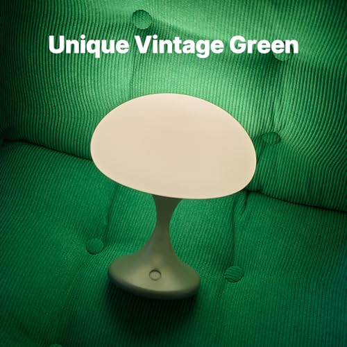 Mushroom Lamp, 5W LED Cordless Rechargeable Table Lamp with Glass Shade, Small Retro Dimmable Touch Light with 3 Color Temps, Aesthetic Mid Century Bedside Light for Bedroom Ambient, Green - Image 7