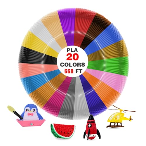 Filamento 3D PLA, 1,75 mm, 20 colores cada uno, 10 m, bolígrafo 3D, accesorio para niños y adultos, juego de iniciación, filamento 3D para dibujo 3D, garabatos, impresora 3D (20 Color 10 M)