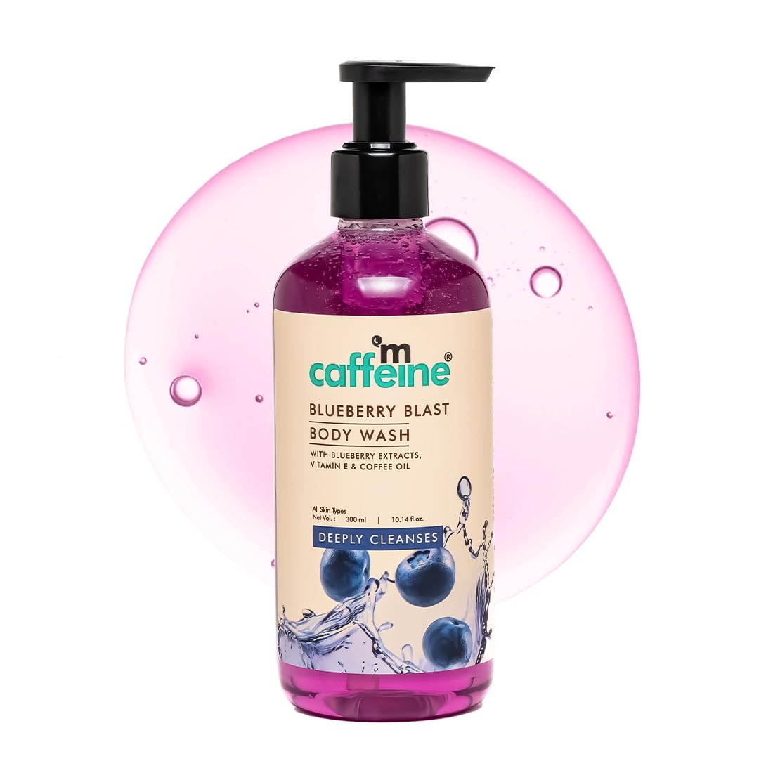 mCaffeine Blueberry Blast Body Wash | De-Tan & Deep Cleanse Shower Gel | Blueberry Aroma (300 ml)