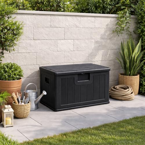 Miniatura 2 de Baúl Exterior Almacenaje De Resina Impermeable Multiusos 205l Arcón De Jardín Resistente A La Intemperie Almacenamiento De Cojines, Herramientas O Juguetes Cofre Organizador Con Tapa Y Asas