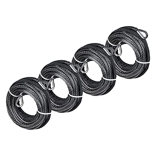 Astra Depot 4X Black ATV UTV Synthetic Rope Extension 50ft 7500lbs Winch Line Cable with Thimbles