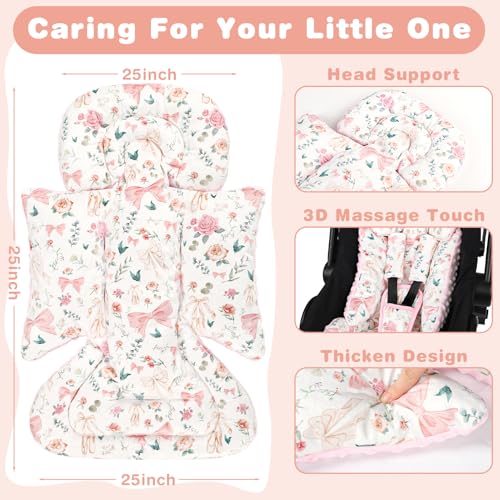 Image of 3-in-1 Infant Car Seat Insert, Soft Head and Body Support,Ultra & Strap Covers Set, Reversible Newborn Car Seat Cushion Pad for Baby Boy & Girl fits Stroller, Swing, Bouncer (Pink Bow)