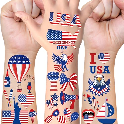 106 PCS 4th of July Tattoos, Fourth of July Accessories, Patriotic Temporary Tattoos for kids, July 4th Tattoos for Patriotic Decorations Independence Day Party Accessories Supplies Favors Decor