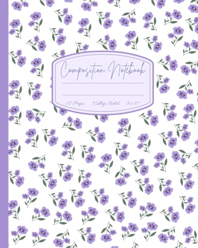 Cute Vintage Floral Lavender Aesthetic Composition Notebook College Ruled: Cottagecore Pastel Purple Botanical Vintage Journal for Girls, Teens, Woman, Girly Back to School, Office, Work Supply image 2