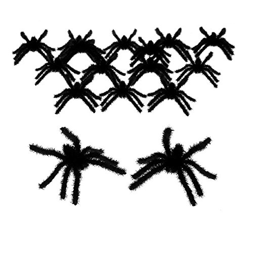 GOCROWN Black Small Realistic Hairy Plastic Fake Spiders Scary Joke Prank Toy for Party Favors Decoration, 16 Counts by