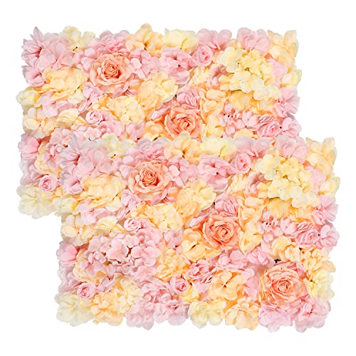 Falflor 2 Packungen Seidenblumen-Hintergrund 40,6 x 61 cm künstliche Blumen Wandpaneele künstliche Rosen Blumen Wandmatte für Hochzeit Party Kinderzimmer Zuhause Wanddekoration (Champagnerrosa) Cover
