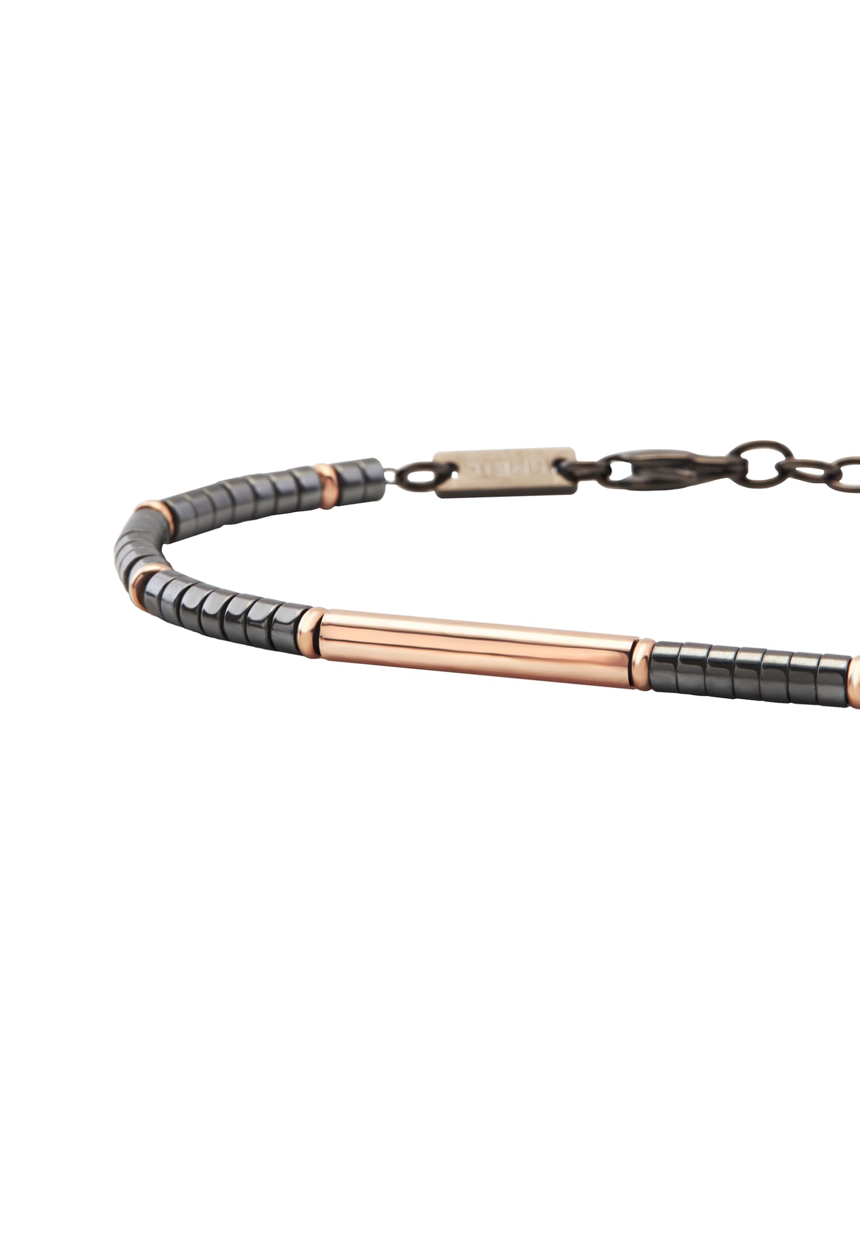Breil, Collezione B Rocks, Bracciale Uomo con Dischi in Ematite e Acciaio, Chiusura a Moschettone, Lunghezza Regolabile 17-22 cm, Idea Regalo Uomo