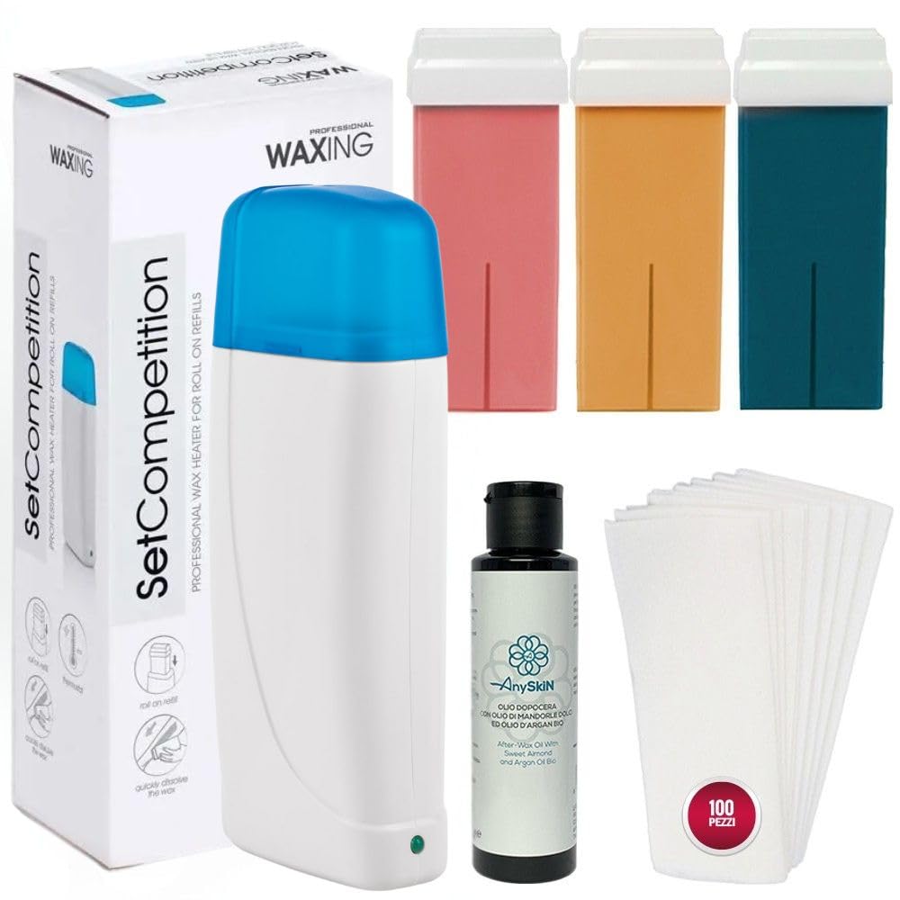 ANYSKIN Kit d'épilation > Chauffe-cire + 3 rouleaux de recharges + ANYSKIN après cire + 100 bandes d'épilation