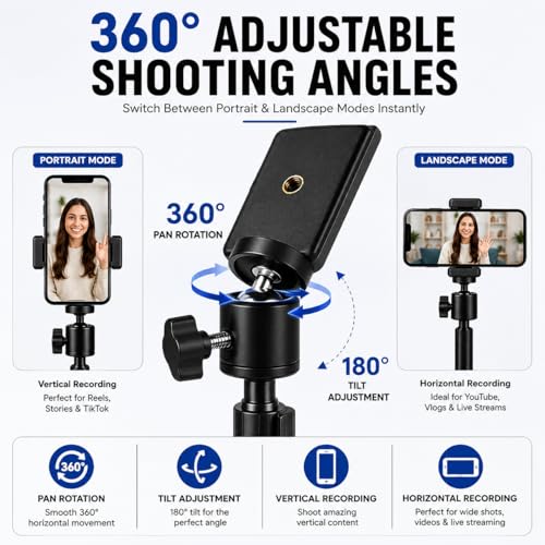 Image of Premium Tripod Stand Lightweight & Portable Portable 7 Feet (84 Inch) Long with Adjustable Mobile Clip Holder for All Mobiles & Cameras Stand for YouTube, Facebook and Instagram