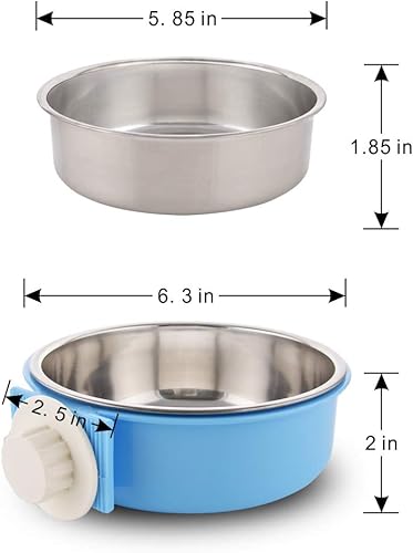 Miniatura 6 de Cuenco extraíble de acero inoxidable para perros, comedero de alimentos y agua, taza para gatos, cachorros, pájaros, mascotas (grande, azul)