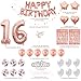 OUGOLD 16th birthday decorations for girls, Sweet 16 Cake Toppers, Rose Gold decoration, 16 tiara and sash with 2 Rose gold Curtains, Balloons, Happy birthday Balloon, Mylar balloon & Garland