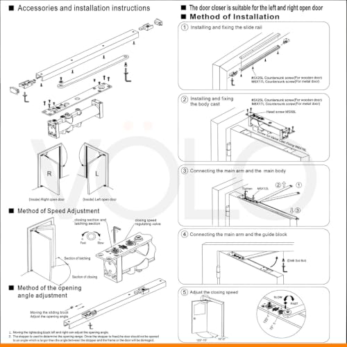 Image of VOLO Automatic Door Closer | Heavy Duty Aluminium Door Closer | Double Speed Adjustable Door Closing Device | Concealed Door Closer for Residential & Commercial Doors | 120 KG Capacity | Silver