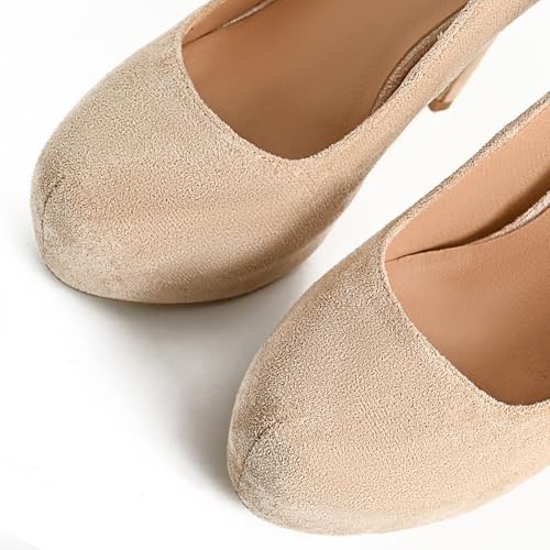 Women's Suede Stiletto Round Toe Platform Sexy Party Pumps Slip On Fashion 5.43 in Slip On Super High Heel Prom Wedding Dress Shoes2