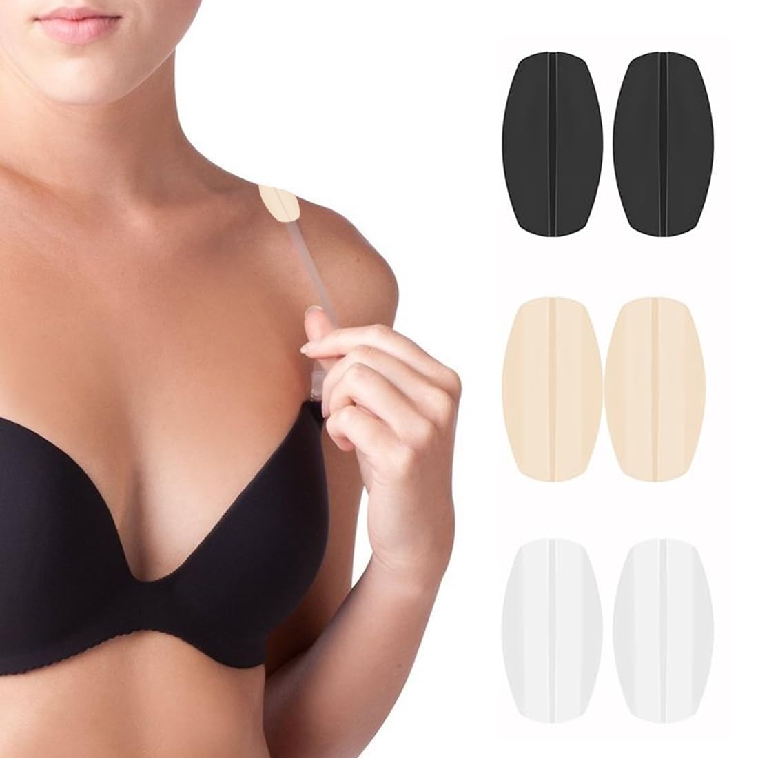 Cuscinetti In Silicone Antiscivolo Per Reggiseno - 6 Pezzi In 3 Colori (Carne, Nero, Bianco) Per Fermare Le Spalline E Alleviare Il Dolore