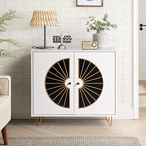 Spaco Accent Storage Cabinet with Adjustable Shelves, White Sideboard Buffet Cabinet,Sofa Console Table,Entryway Table with Metal Legs for Kitchen, Living Room
