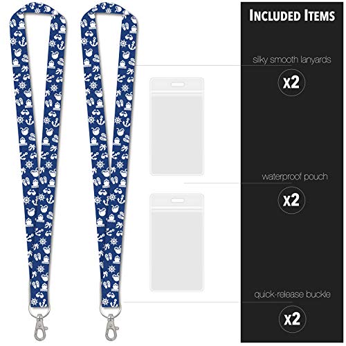 Cruise Lanyard [2-Pack] Lanyards With Id Holder For Cruise Ship Key Cards (Blue Nautical) - Essentials & Must Have Accessories By Cruise On #TOP3