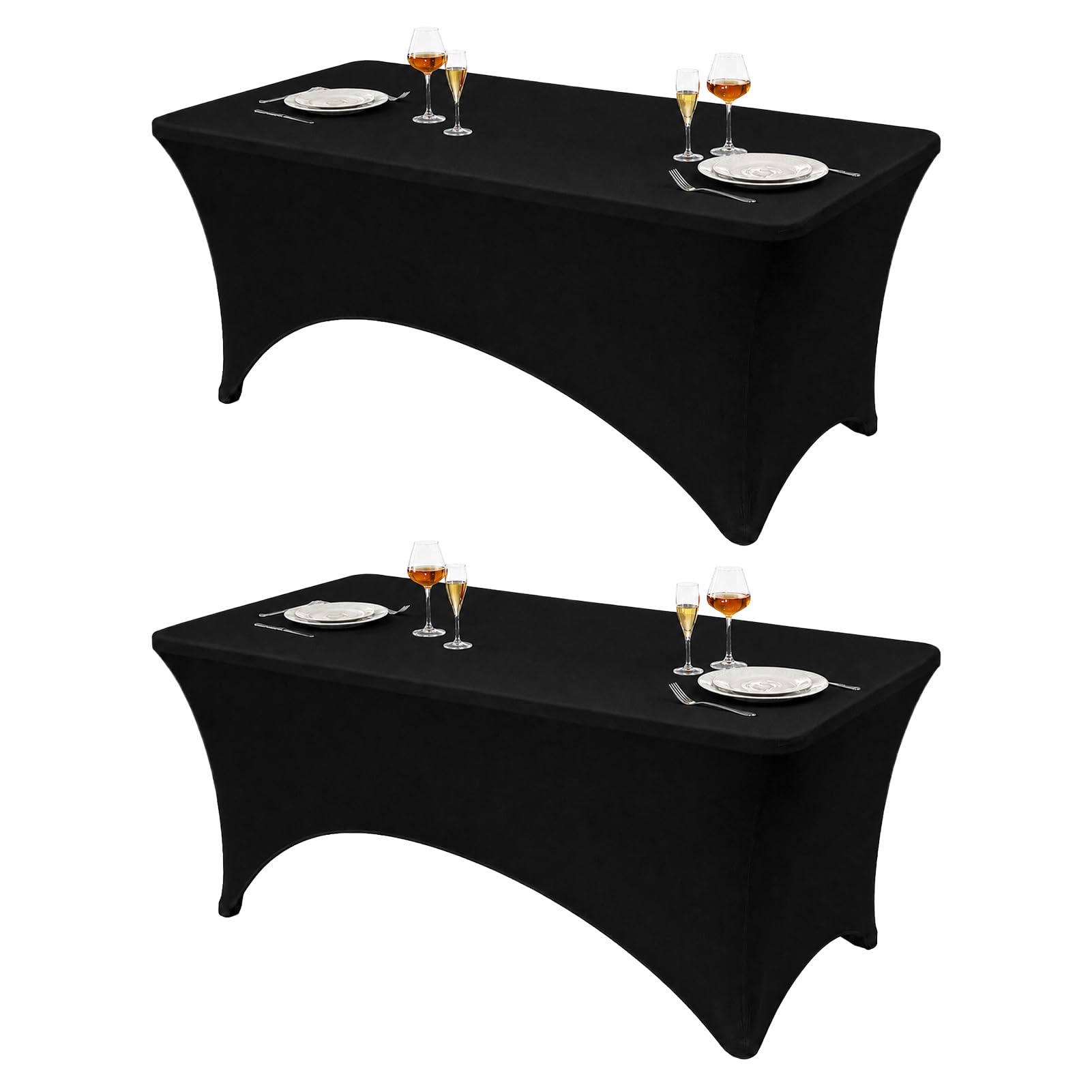 VidaFete Classic Series 140GSM 2Pcs Black 4ft Rectangle Spandex Tablecloth