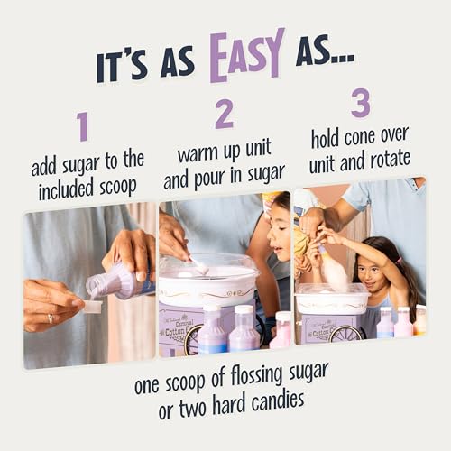 Image of Nostalgia Vintage Hard and Sugar Free Candy Countertop Cotton Candy Maker, Includes 2 Reusable Cones And Sugar Scoop - Lavander