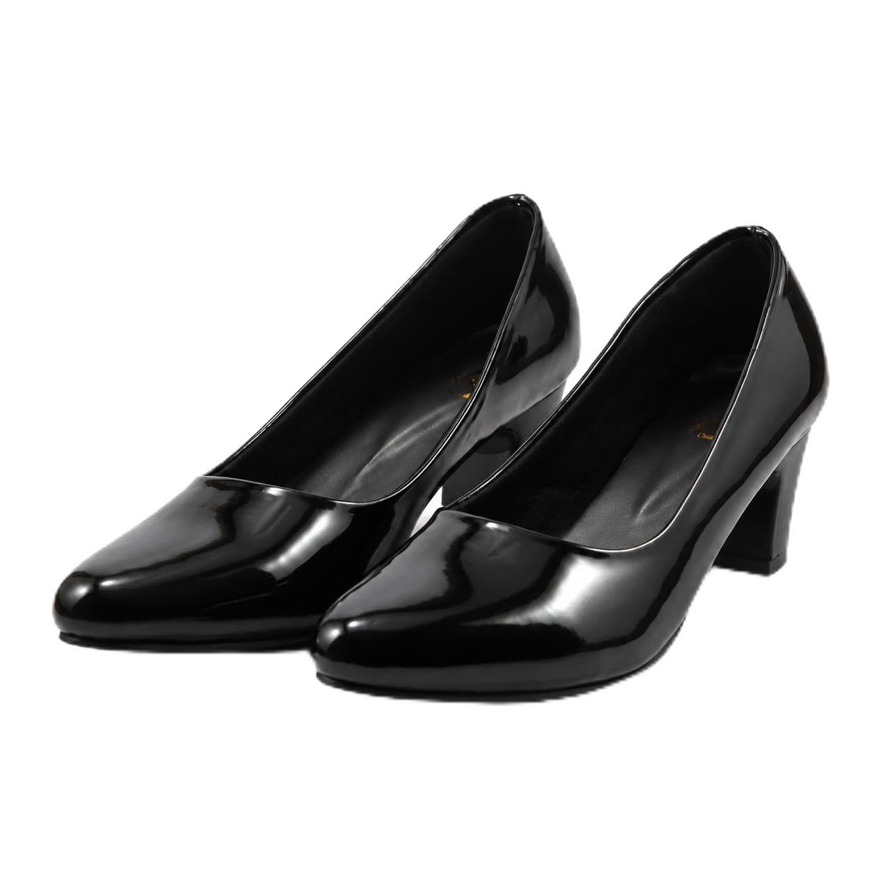 Women's Black Patent Block Heel Pumps, Closed Toe Formal Office Wear Court Shoes-image-18