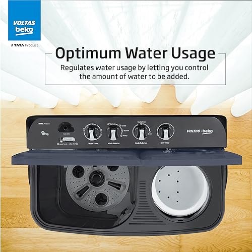 Image of Voltas beko, A Tata Product 9 kg 5 Star Semi-Automatic Twin Tub Top Load Washing Machine, (WTT90UDX /BKGR4KPTD, Black, 2023 Model, Special Pulsator wash Method)