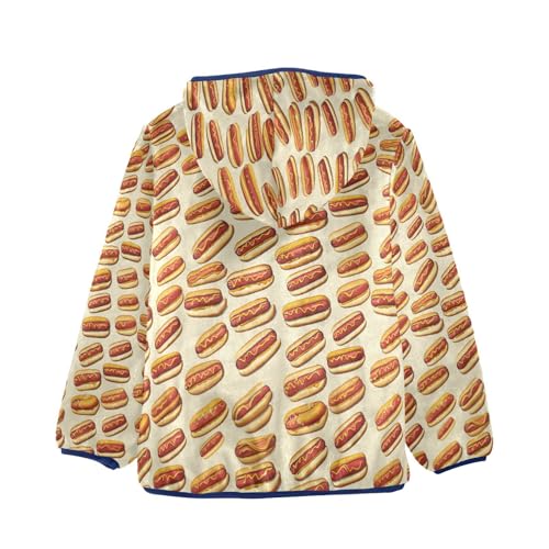 Cartoon Hot Dog Pattern Toddler Fleece Jacket Girl Boys Hooded Fleece Jacket Coat Warm Outwear Zip-up 3-10T2