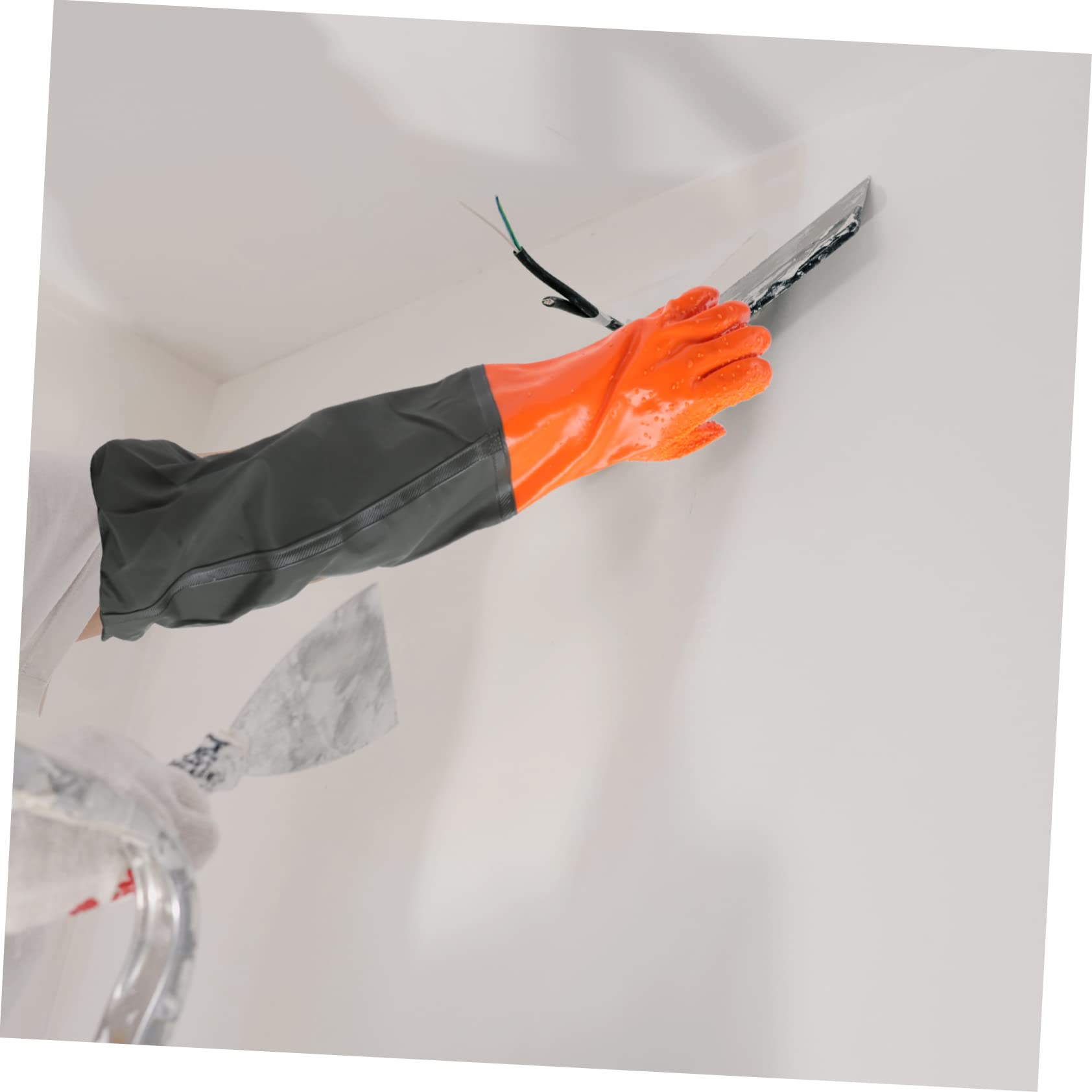 Operitacx 4 Guantes Impermeables de Pesca y Jardinería Guantes de Limpieza Largos Accesorios Profesionales para Acuarios y Antideslizantes y Reutilizables Naranja