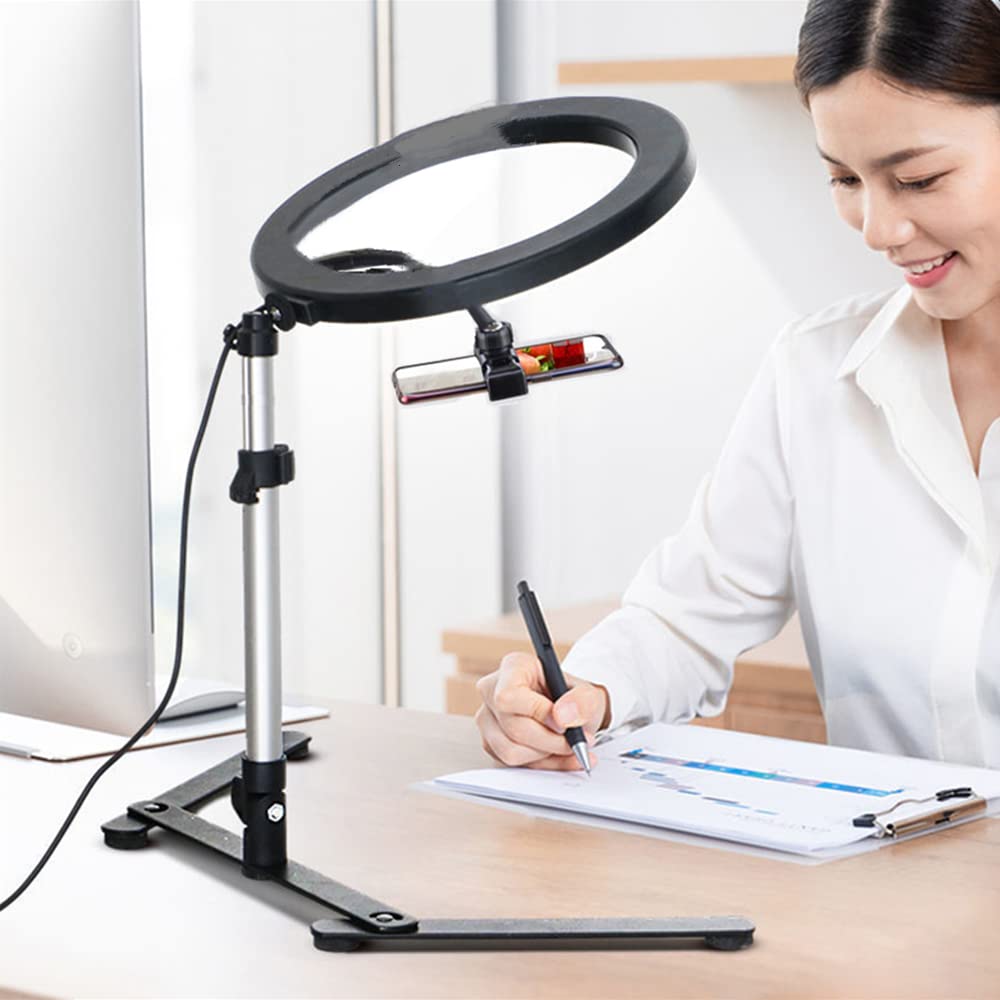 eWINNER26CM Photography Lighting Ringlight w/Flexible goose neck Hose Phone Clamp Adjustable Tabletop Tripod Bracket Stand Led Selfie Fill Ring Light Lamp for live Video Photo Makeup Selfie Vlogging