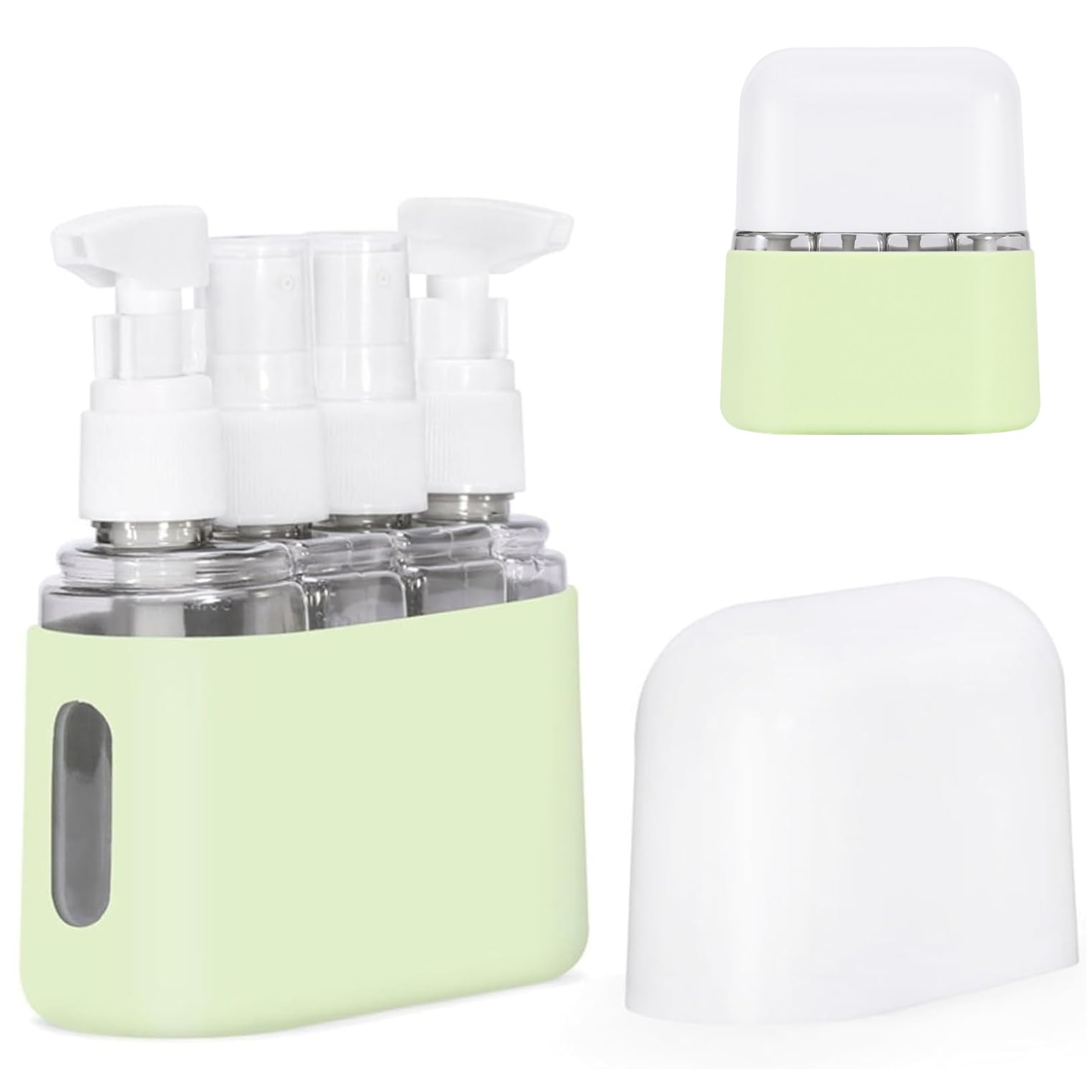 Travel Soap Dispenser 4 in 1 Travel Dispenser Bottle Leak Proof Pump Bottle with Visual Window - Portable Refillable Lotion for Toiletries Light Green