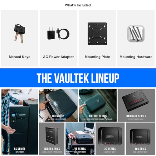 VAULTEK Slider Series Rugged Smart Handgun Safe Quick Auto-Open Sliding Door Pistol Safe with Biometric Scanner, Live Alerts, and Mounting Plate (Biometric + ViSN WiFi)