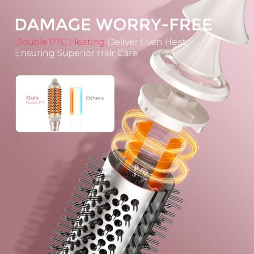 Image of TYMO 2.0 Thermal Brush Curling Brush - STYLUX 1.7 inch Blowout Volumizer with Flexi-Fit for Hair Straightening, Heated Round Styler Tool, Hair Straightener and Curler 2 in 1, Dual Voltage & Light, Gold