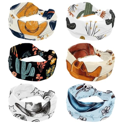 Bandeaux larges pour femme lot de 6 avec motifs cowboy et cactus