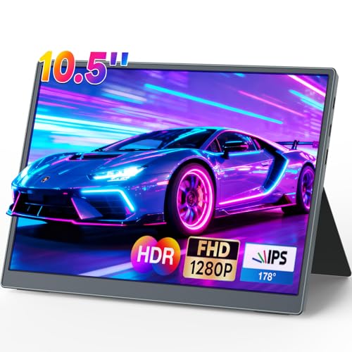 Image of Portable Monitor 10.5 inch 1280P 420 Nits100% sRGB Ultra-Slim Travel Monitor, HDR 16:10 Display with Adjustable Stand &Speakers USB-C HDMI, External Monitor for Laptop PC Phone