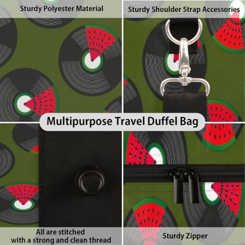 Abstract Cd Watermelon Travel Duffel Bag, Music Theme Sports Tote Gym Bag, Foldable Weekender Overnight Bag, Luggage Handle Bag for Women Men3