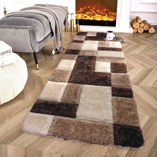 Image of 2x10 feet Soft Runner Rug for Living Room and Bedroom, Modern Indoor Floor Carpet with Non-Slip Backing, Comfortable Decorative Home Decor Rug, Easy Clean & Durable- (3D Coffee B, Rectangular)