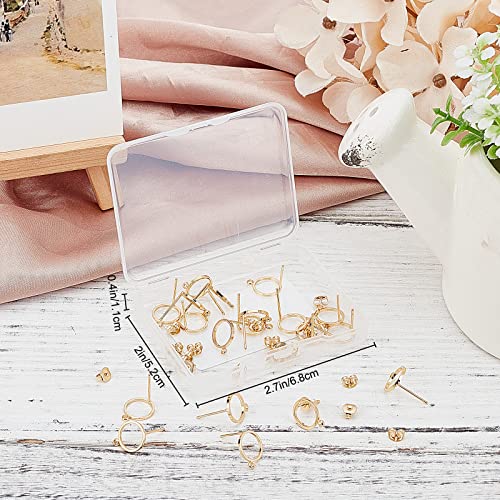 Beebeecraft 1 Box 20Pcs 18K Gold Plated Stud Earrings With Loop Simple Circle Geometry Earring Posts With 20Pcs Butterfly Ear Back For Valentine's Day Women Girl Jewelry Making #TOP6