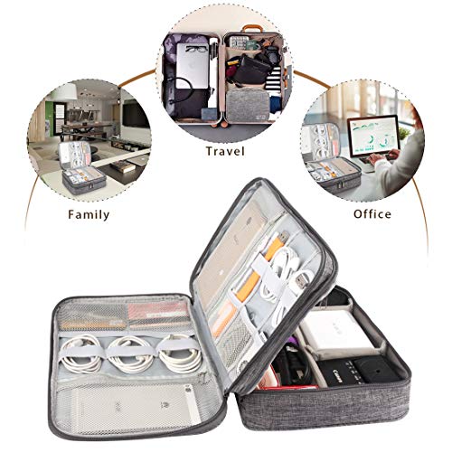 Kernorv Travel Cable Organizer Bag, Three-Layer Electronics Accessories Organizer Bag For Cables, Chargers, Power Bank, Mouse,Ipad, Phone, Kindle, Sd Card, Wires, Cords, And Accessories (Grey) #TOP6
