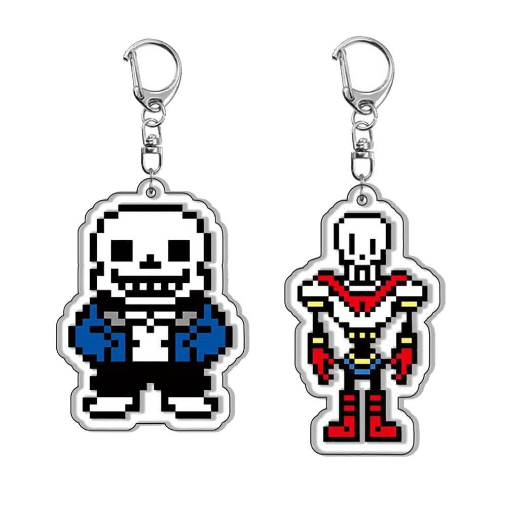 Under Tale Keychain 2 Pcs Game Under Tale Figure Sans Papyrus Flowey Keyring Pendant Acrylic Chain Decor Under Tale Merch (WHITE-4)