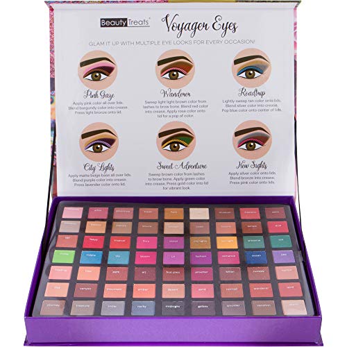 Beauty Treats Voyager Eyeshadow Palette-63 Matte Shimmer Colors-High Pigmented Makeup Glitter For Any Eye Color
