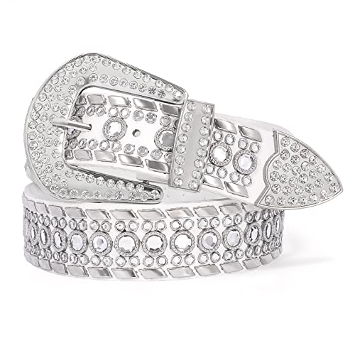 Image of SUOSDEY Women Men Rhinestone Belt Unisex Sequin Strap Bling Crystal Western Studs Glitter Luxury Belt for Jeans Pants Dress
