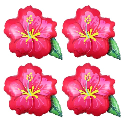4Pcs Tropical Hibiscus Foil Balloons 23.6inch Hot Pink Hibiscus Flowers Balloon for Magic Theme Hawaiian Flamingo Summer Luau Aloha Birthday Party Decorations
