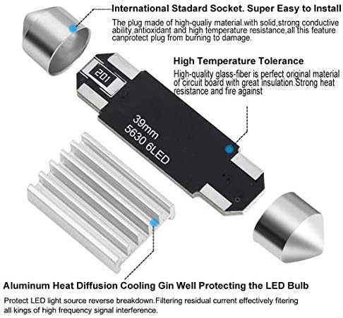 SUMOZO Autobulbs Festoon C5W Led Bulbs 39mm 6000K Xenon White Light 6-SMD 5730 for Car Interior Light Dome License Number Plate Side Door Map Lamps Pack of 4 (39mm)