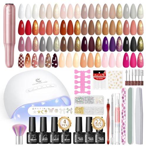 PEACECOLOR UV Nagellack Set mit UV Lampe, 22 Farben Gel Nagellack Set mit Elektrische Nagelfräser, 4 Base Top Coat Matte Glitzer, Nägel Maniküre Starter Set